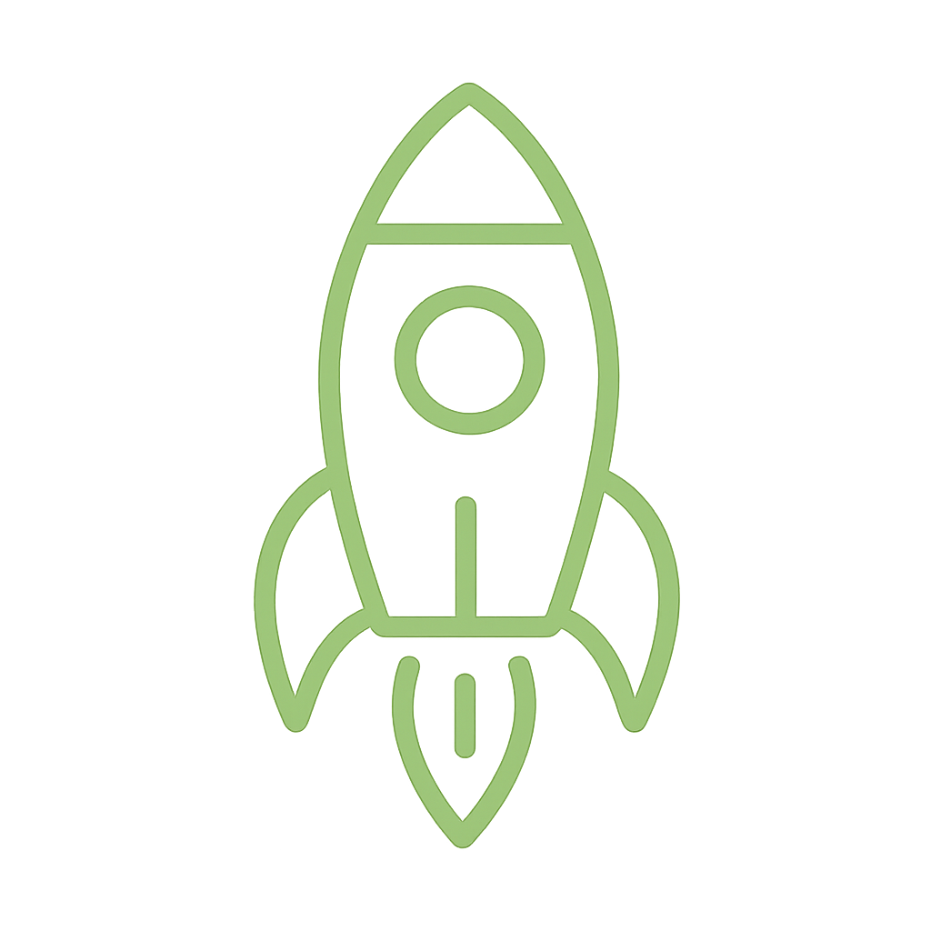 A picture of a rocket ship in simple modern minimalist design in vibrant pistachio green outline with transparent background
